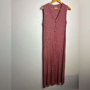 VTG Y2K Barbara Lerner Midi Dress S Red 3D slit hem Boho minimalist Confort SOFT